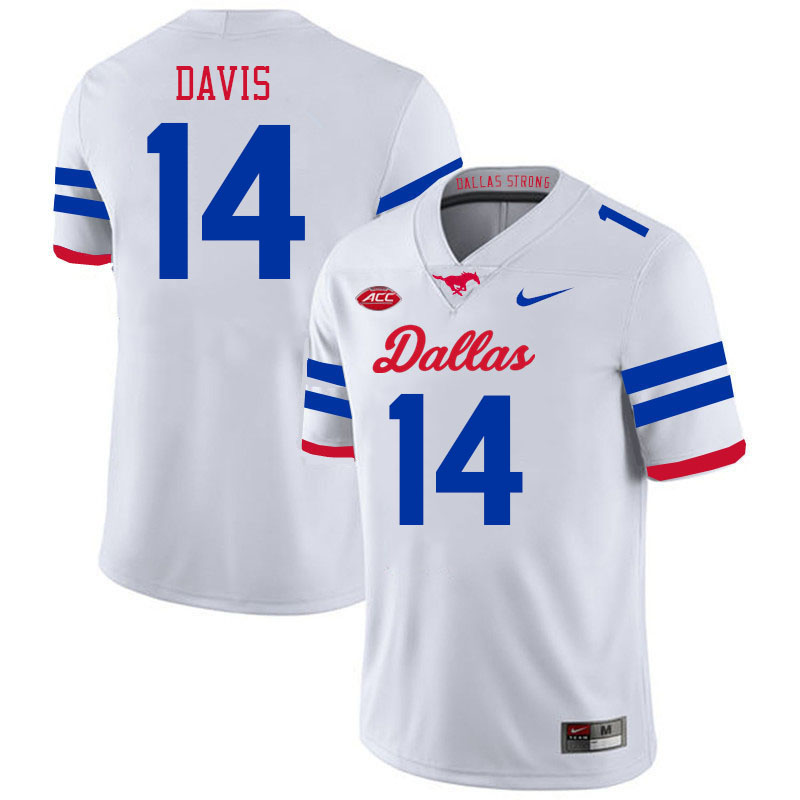 SMU Mustangs #14 AJ Davis College Football Jerseys Stitched Sale-Alternate White
